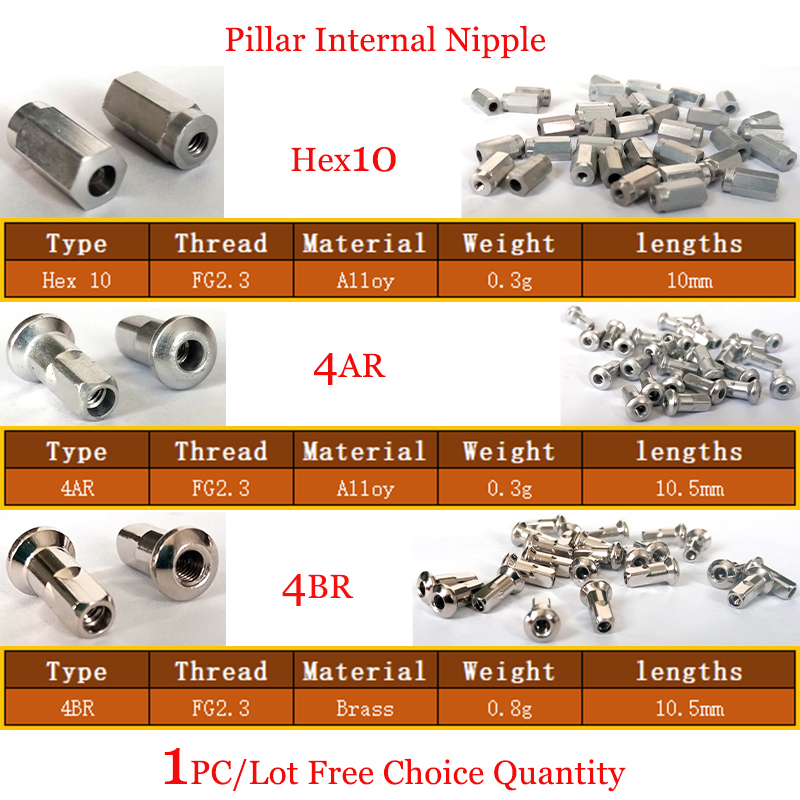Spoke Nipple Brass - 1ピース/ロット柱内部バイクスポーク乳首14グラム (FG2.3) HEX10 4AR 4BR隠し六角またはラウンド合金または真鍮10または10.5ミリメートル