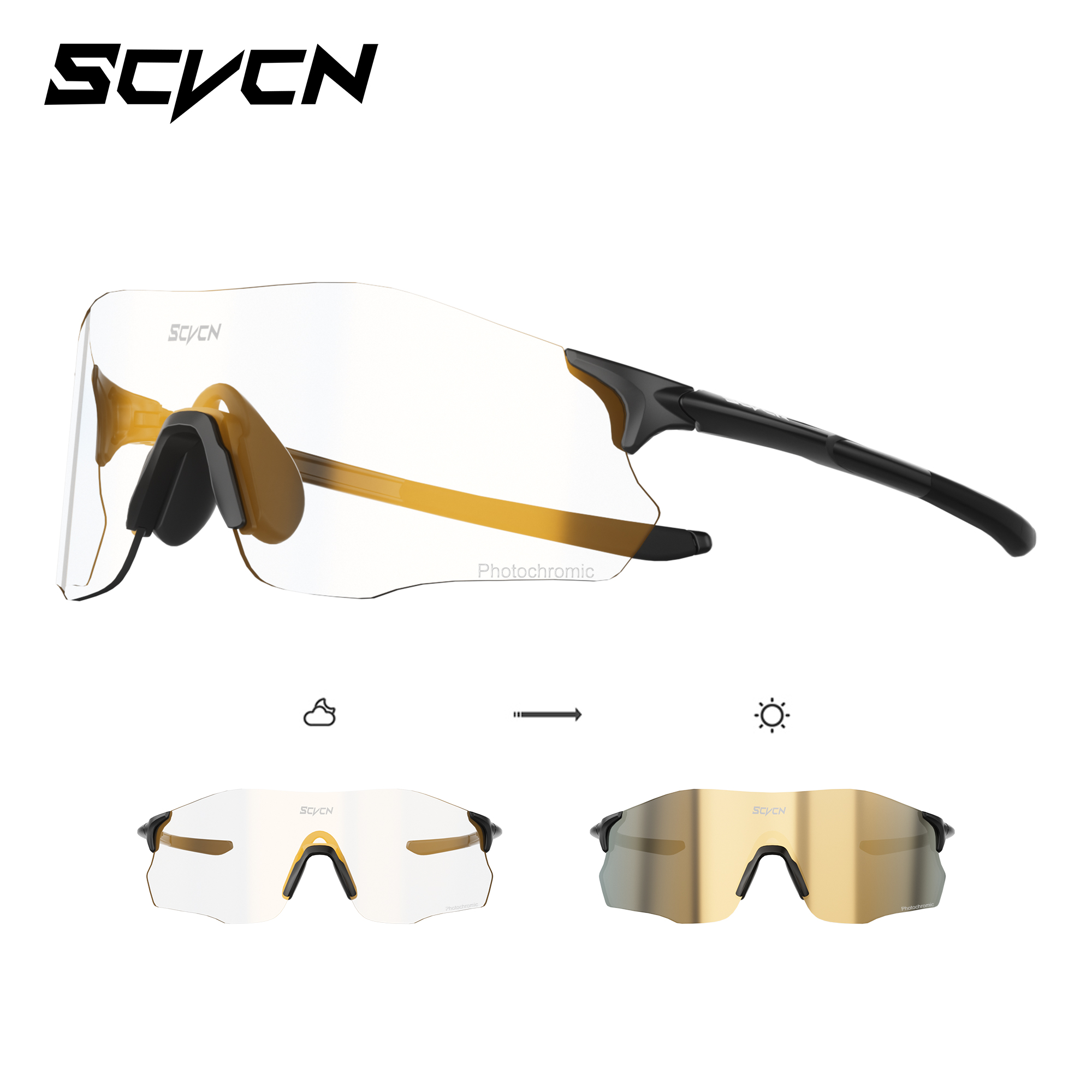 Mountain Biking Sport - SCVCN フォトクロミックリムレスサングラス男性用サイクリングメガネ運転眼鏡女性マウンテンバイクアウトドアスポーツゴーグル UV400