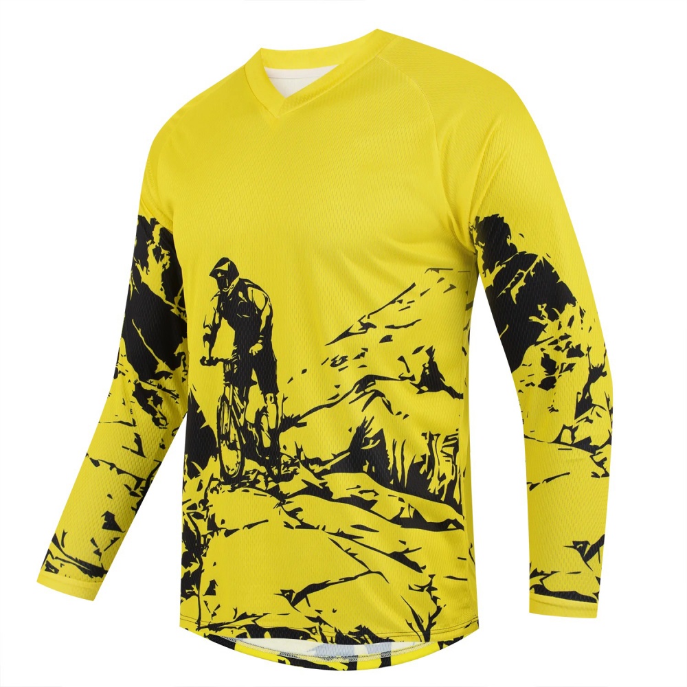 Mountain Biking Shirts - メンズアウトドアマウンテンバイクプリント長袖スポーツTシャツ通気性Vネックサイクリングフィットネス普段着