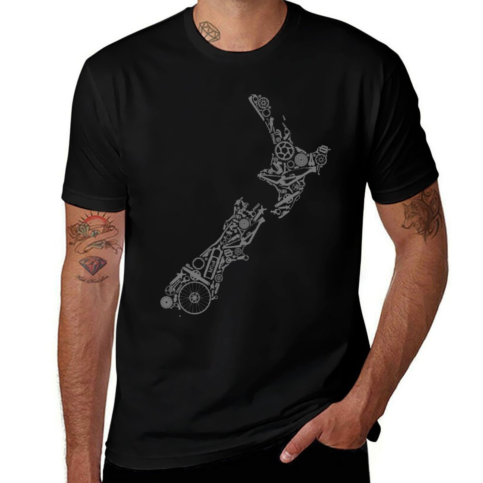 Mountain Biking New Zealand - ニュージーランド - グレー、マウンテンバイクの国 Tシャツ ファッション カジュアル
