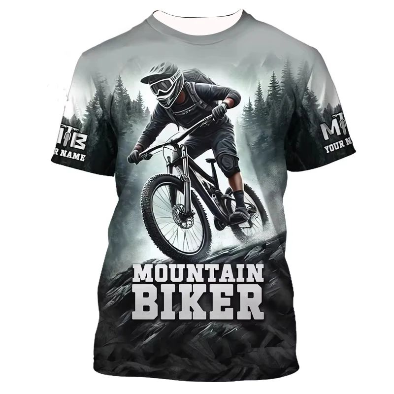 Mountain Biking Shirts - 2026年新作メンズマウンテンバイクグラフィックTシャツ、カスタムネーム入りサイクリングトップ、スポーツ半袖サマーバイクTシャツ、キッズTシャツ