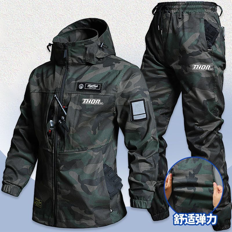 Mountain Biking Jacket - THORSOL サイクリングジャケットセット男性防水自転車服マウンテンバイクズボン迷彩オートバイ乗馬スーツパンタロン MTB
