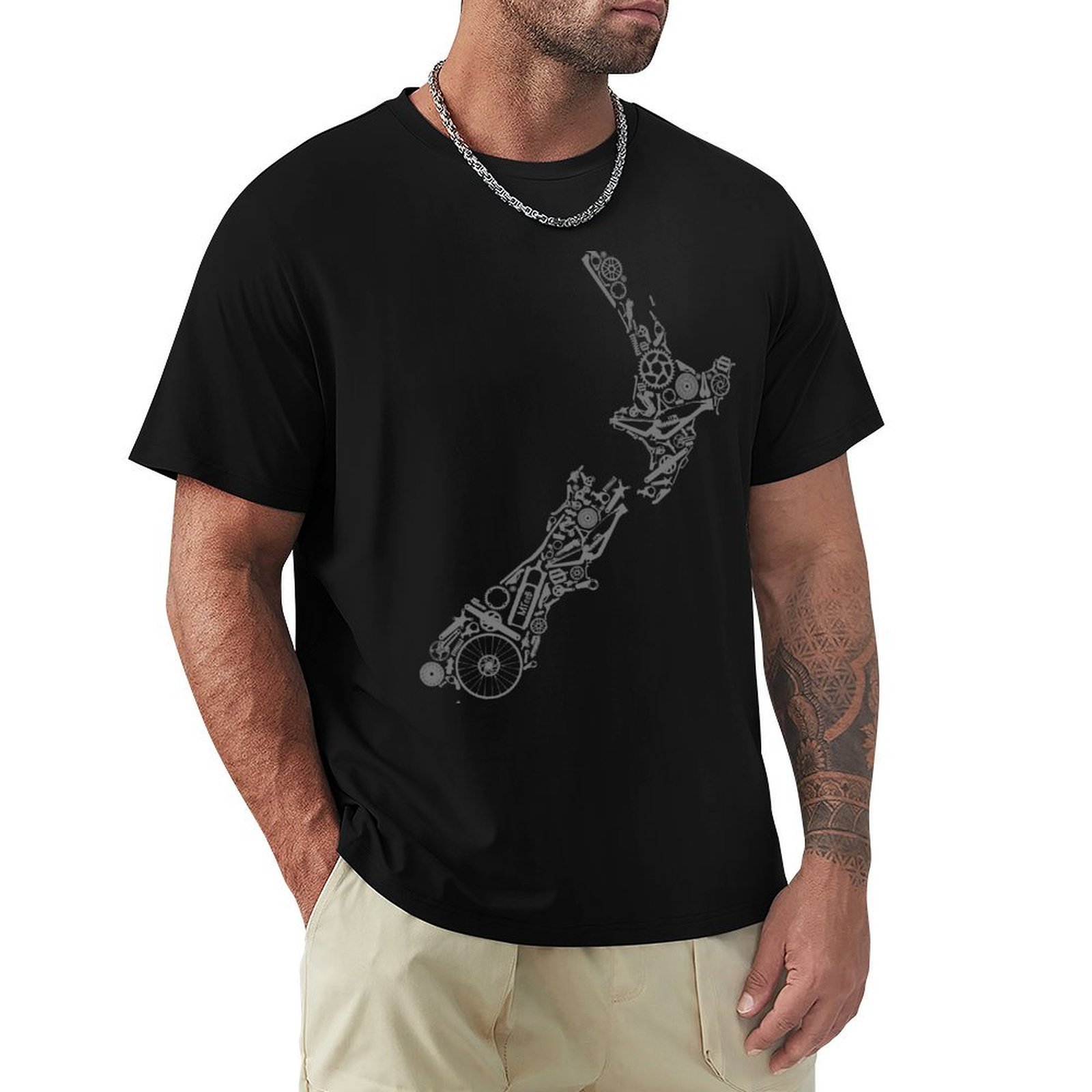 Mountain Biking New Zealand - ニュージーランド - グレー、マウンテンバイクの国 Tシャツ カジュアル ミニマリスト