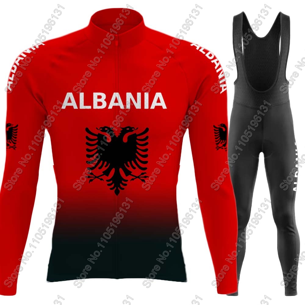 Mountain Biking Jacket - アルバニア代表チーム 2026 サイクリングジャージセット 長袖 レッド サイクリング