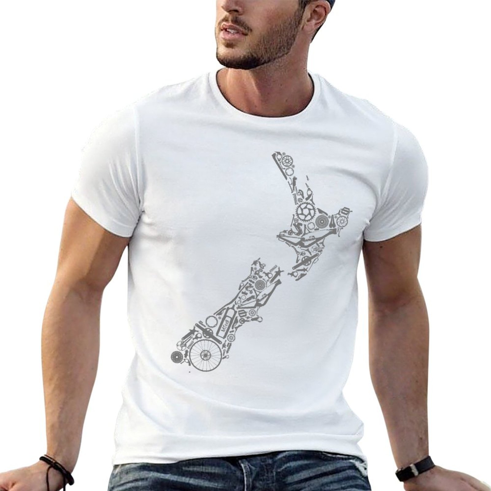 Mountain Biking New Zealand - ニュージーランド - グレー、マウンテンバイクの国 Tシャツ ベーシック半袖コットンブレンドTシャツ